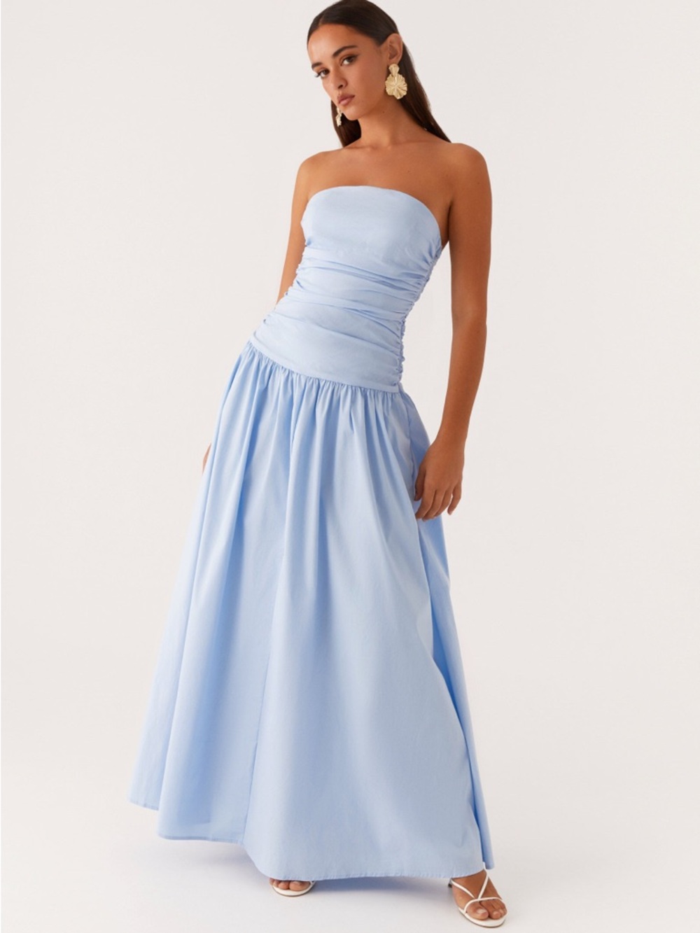 Peppermayo Strapless Ruched Bodice Maxi in Sky Blue